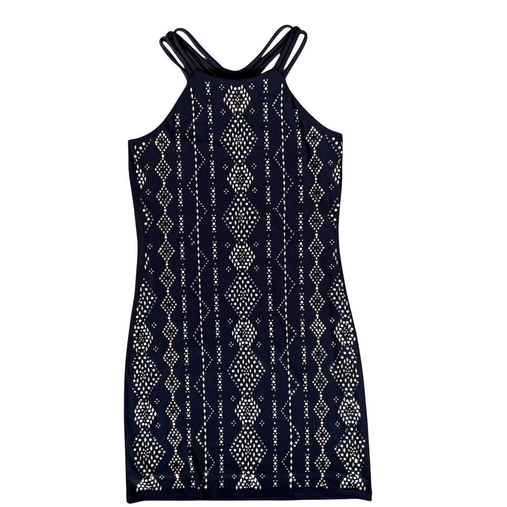 WHBM Bodycon Halter Mini Dress XS Rhinestone Studded Navy